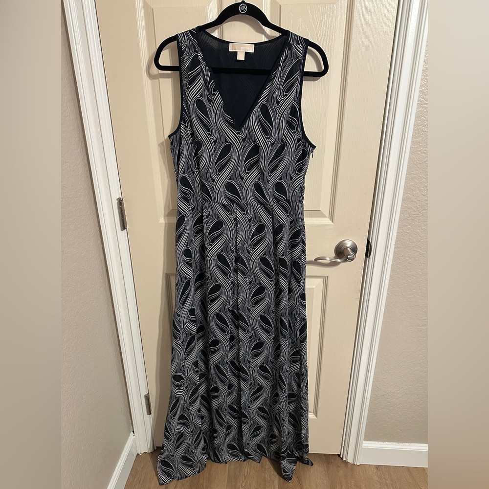 MICHAEL Michael Kors Patterned Metallic Sleeveless Maxi Dress, Navy & Cream, 10